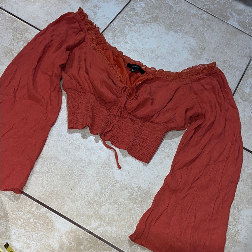 Forever 21 Rust Off-Shoulder Cropped Top